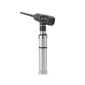 A Welch Allyn MacroView Veterinary Otoscope, attached to a stainless steel power handle. The speculum is long and thin.