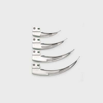 Four Macintosh Fibre Optic Laryngoscope System blades of various size