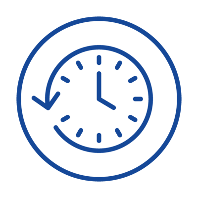 An illustration of a clock represents time savings.