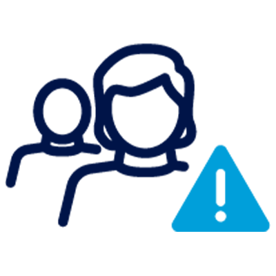 Image alt text: An icon illustrates two people next to an exclamation point, representing clinical burden