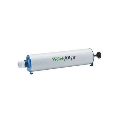 A white calibration syringe for a Welch Allyn SpiroPerfect PC-Based Spirometer. The plunger is black.