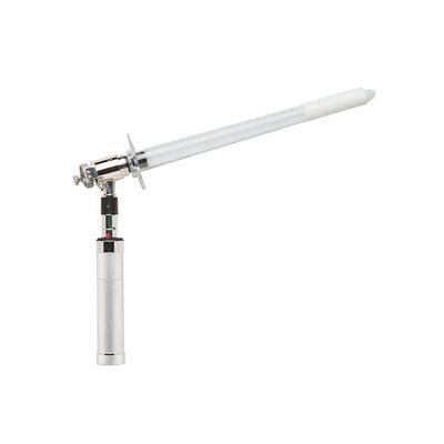 A Welch Allyn Disposable Sigmoidoscope, attached to a hand-held light source. The scope is tapered with a 45-degree bevel.