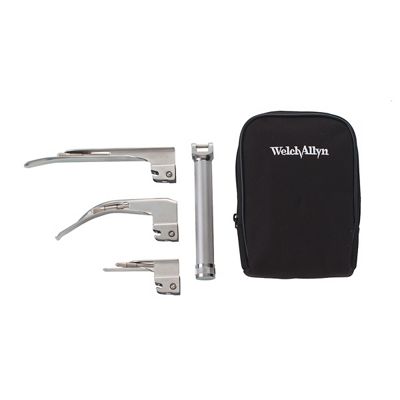 Standard (Lamp) Laryngoscope System handle, three blades and carrying pouch