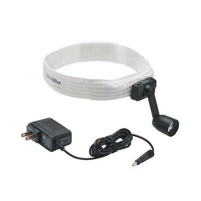 460 Green Series Diagnostic Headlight attached to white headband, including power cord