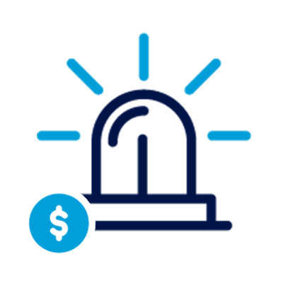 An icon illustrates an emergency light illuminating next to a dollar sign