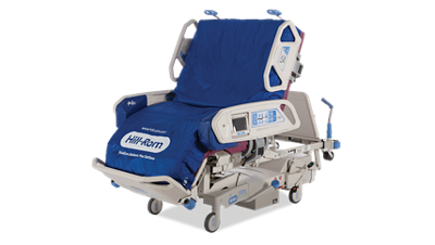 A TotalCare Bariatric Plus bed is pictured in chair position, at an angle