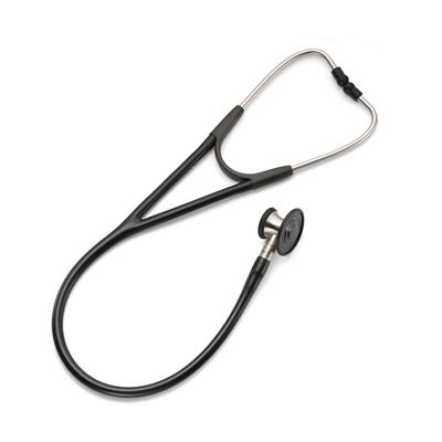 A view of the Welch Allyn Harvey Elite Stethoscope: Veterinary with the flat diaphragm side of its double head facing up.