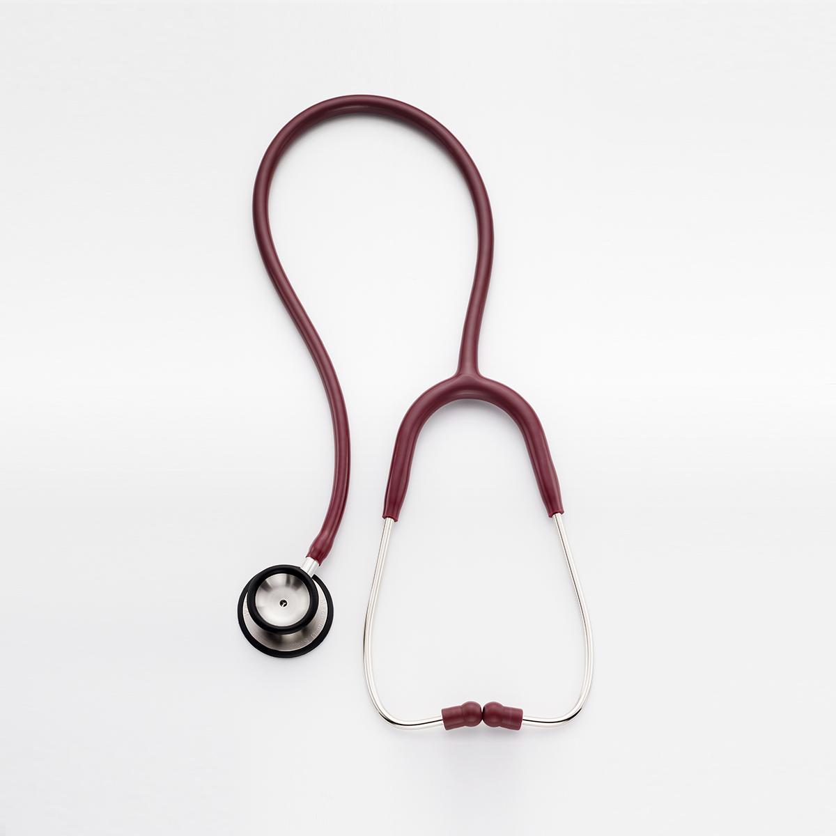 Stetoscopio professionale per adulti, vista dall'alto, colore bordeaux