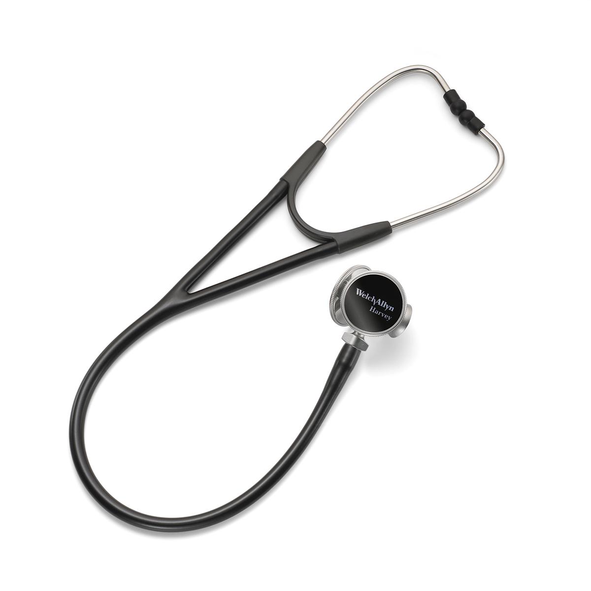 Harvey DLX-stetoskopet har tre roterbara huvuden (tillval) med mässingsklocka och platta och korrugerade membranytor.