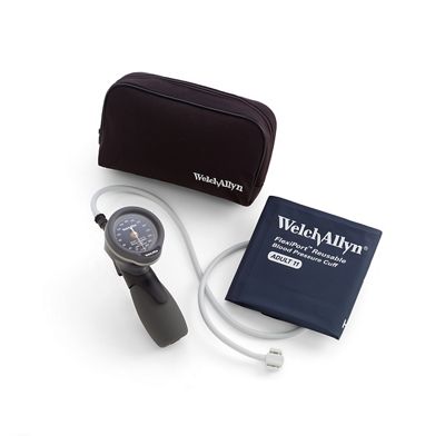 Gold Series DS66 Trigger Aneroids displayed with an adult blood pressure cuff and storage case.