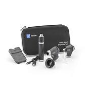 A Welch Allyn Diagnostic Set, including otoscope, ophthalmoscope, handle, USB charger and zippered carry case.