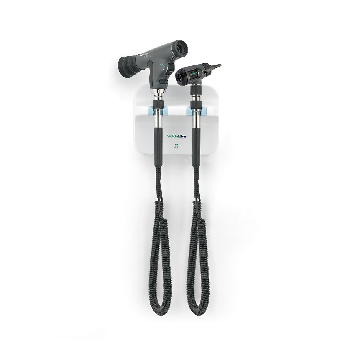 Green Series 777 Wall Transformer front view with otoscope and ophthalmoscope