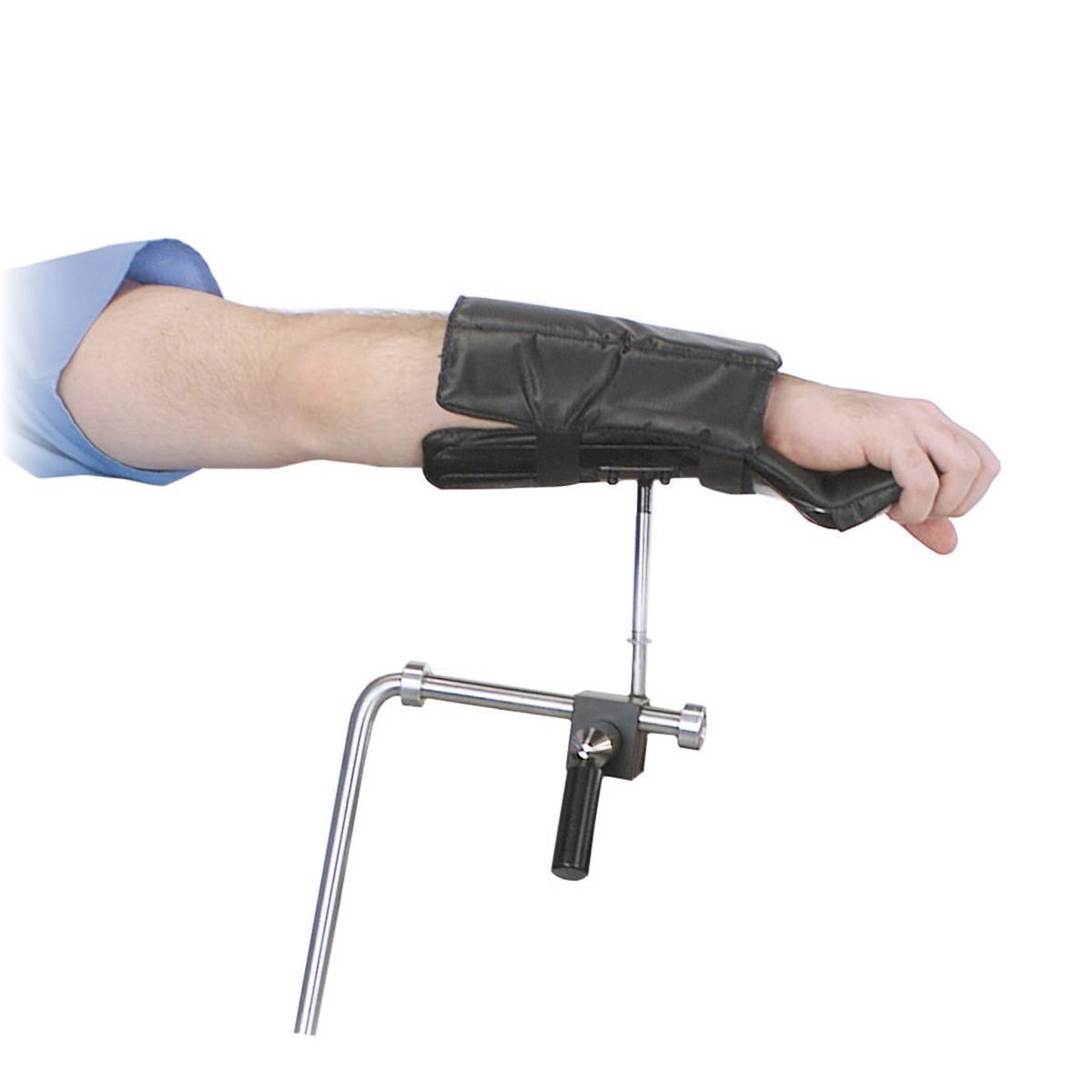 Surgical arm holder with patient hand in place