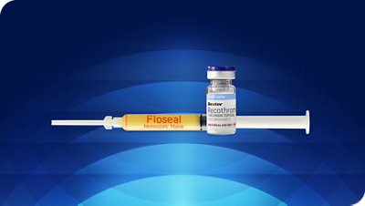 Floseal and Recothrom on dark background