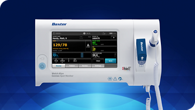 CONNEX SPOT Monitor straight on view with Braun PRO 6000 Ear Thermometer