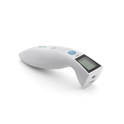 The Welch Allyn CareTemp Touch Free Thermometer's infrared sensor and screen are featured in this right-side, angled view