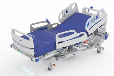 Centrella Smart+ Bed with EarlySense monitoring, right side view, displaying yellow alert lights