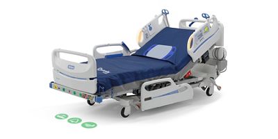 Centrella Smart+ Bed with EarlySense monitoring, right side view, displaying yellow alert lights