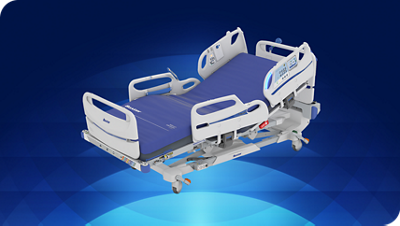 Centrella Smart+ Bed with EarlySense monitoring, right side view, displaying yellow alert lights