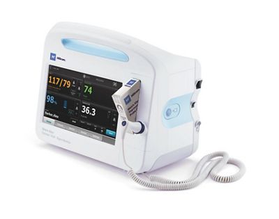The Welch Allyn® Connex® Vital Signs Monitor is facing left, featuring a screen with a full set of patient vitals.