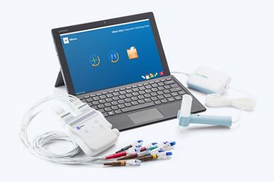 The Welch Allyn® Diagnostic Cardiology Suite™ with a Wireless Acquisition Module (WAM) and Spirometer. 