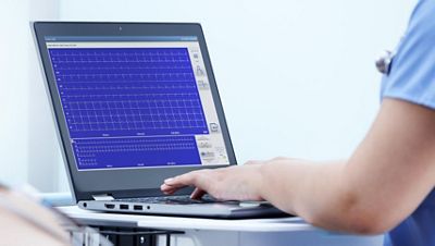 A clinician sends exam results to a patient’s chart in the EMR.