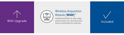 Wireless Acquistion Module (WAM)*. Untethered ECGs to help make exams easier for clinicians and more comfortable for patients. Included with Upgrade in ELI380 Lite Configuration. Included in ELI 380 ERGO Configuration.