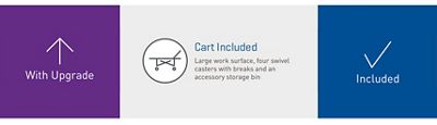 Cart Included. Large work surface, four swivel casters with breaks and an accessory storage bin. Included with Upgrade in ELI380 Lite Configuration. Included in ELI 380 ERGO Configuration.