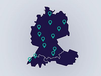 Eine Karte zeigt die zahlreichen Servicecenter von Hillrom im ganzen Land