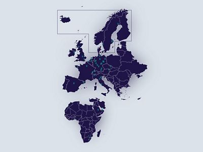 Map showing Hillrom service locations throughout the EMEA region