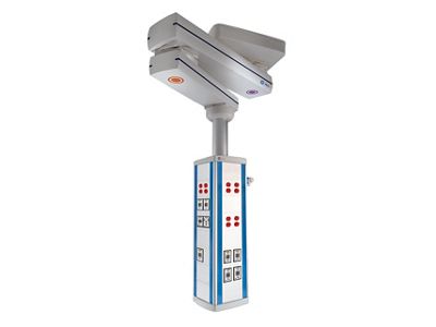 Ceiling mounted boom (equipment management system) with US duplex, gas and data outlets.