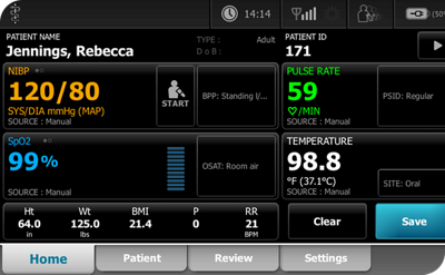 welch allyn connex spot monitor touch-screen display