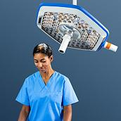 Helux Pro surgical light eliminates shadows with clinician beneath light head