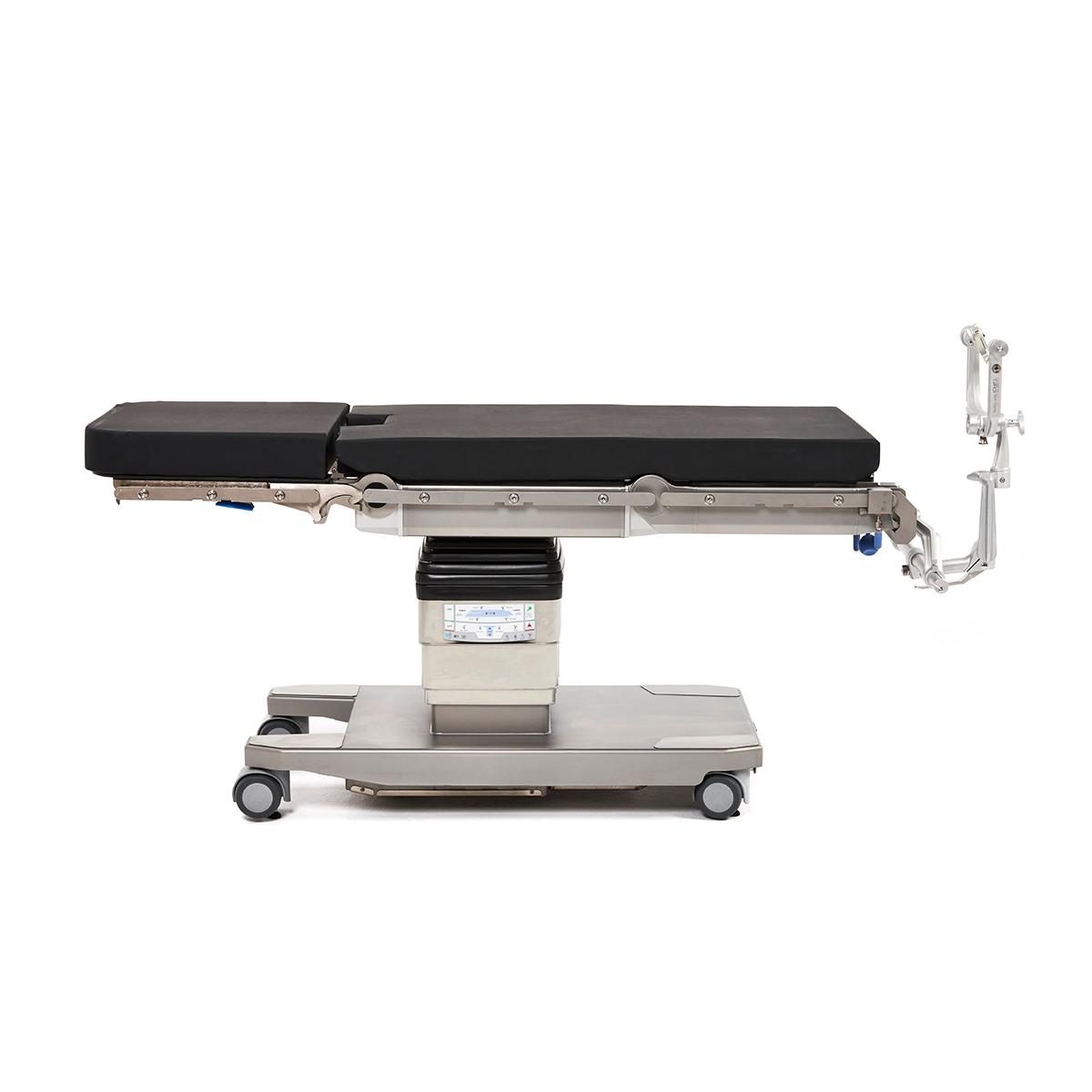 Surgical table with neuro non-radiolucent accessory package components to secure patient’s head.