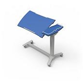 H자형 베이스 및 파란색 상판으로 구성된 오버베드 테이블 TA270