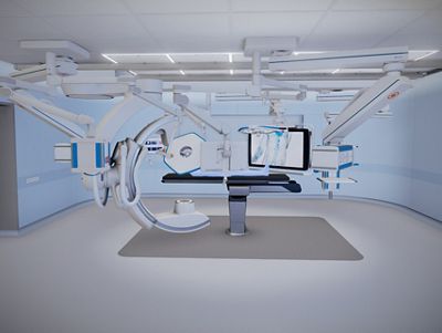 A digital render of a hybrid operating room equipped with the Philips Imaging Platform