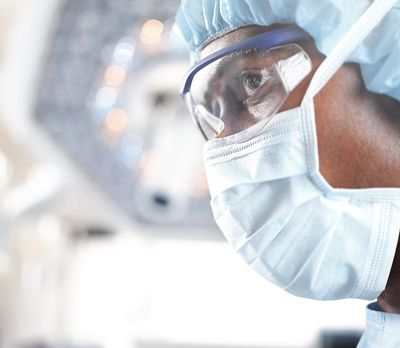 close-up image of surgeon in an operating room