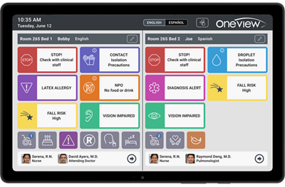 Oneview digital door sign displays key patient information at a glance