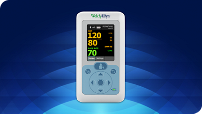 Welch Allyn Connex ProBP 3400 Digital Blood Pressure Device, straight on view from table top, front of product
