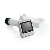 Generador de imágenes RetinaVue&nbsp;100, vista de 3/4 del lado izquierdo del dispositivo con su soporte
