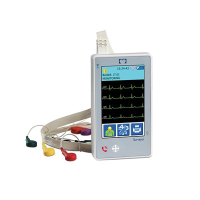 Surveyor S4 Mobile Monitor front view with ECG leads