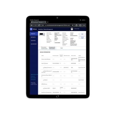SmartCare™ Remote Management component information is displayed on a tablet.