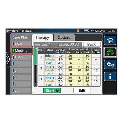 The Synclara therapy selection screen.