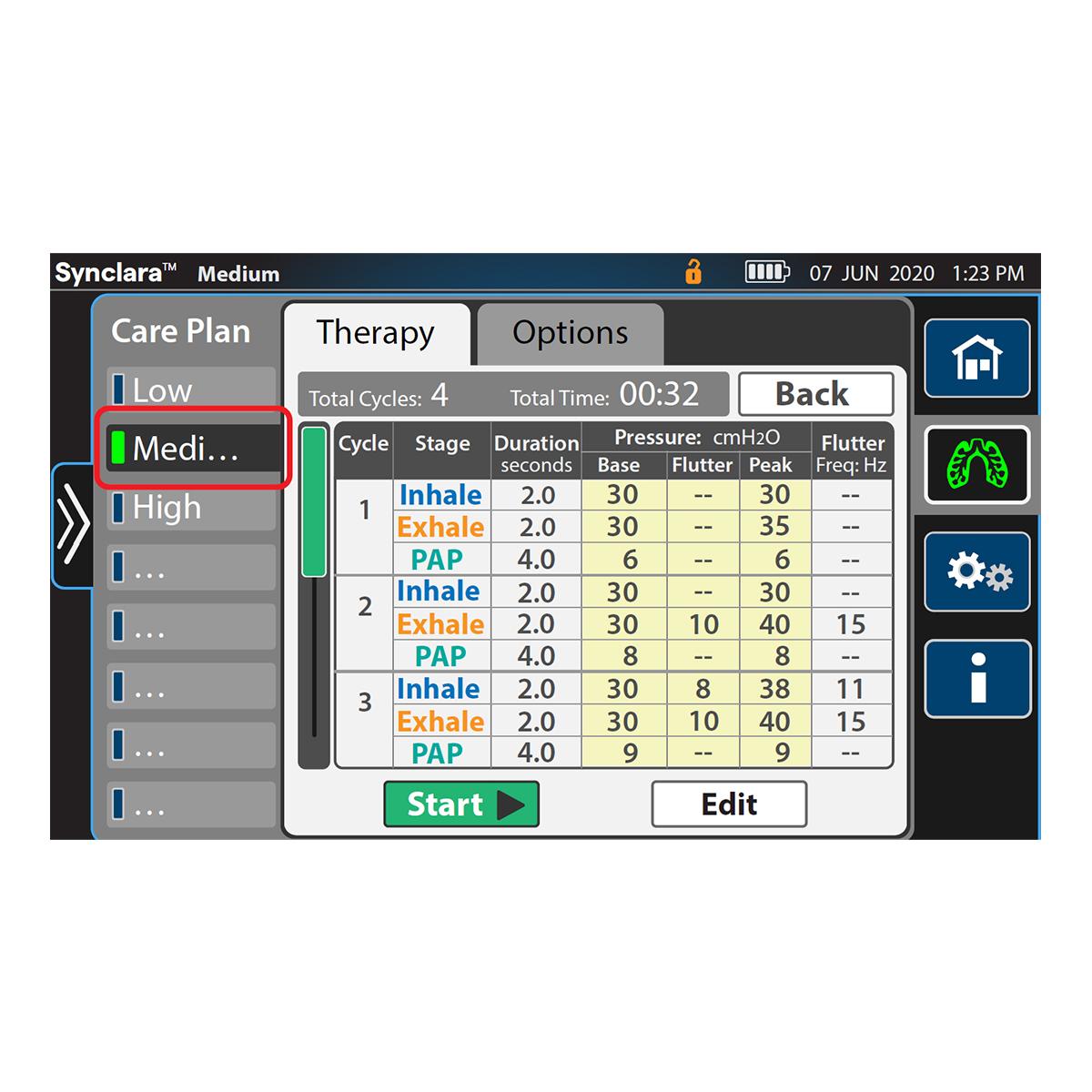 Synclara therapy selection screen.