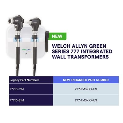 Welch Allyn Green Series 777 Integrated Wall System with PanOptic Plus LED  Ophthalmoscope, MacroView Plus LED Otoscope for iExaminer, Ear Specula  Dispenser, and SureTemp Plus Thermometer (777-PM3WXS-US) - Jaken Medical Inc