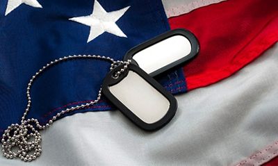 A set of dog tags placed on top of an American flag