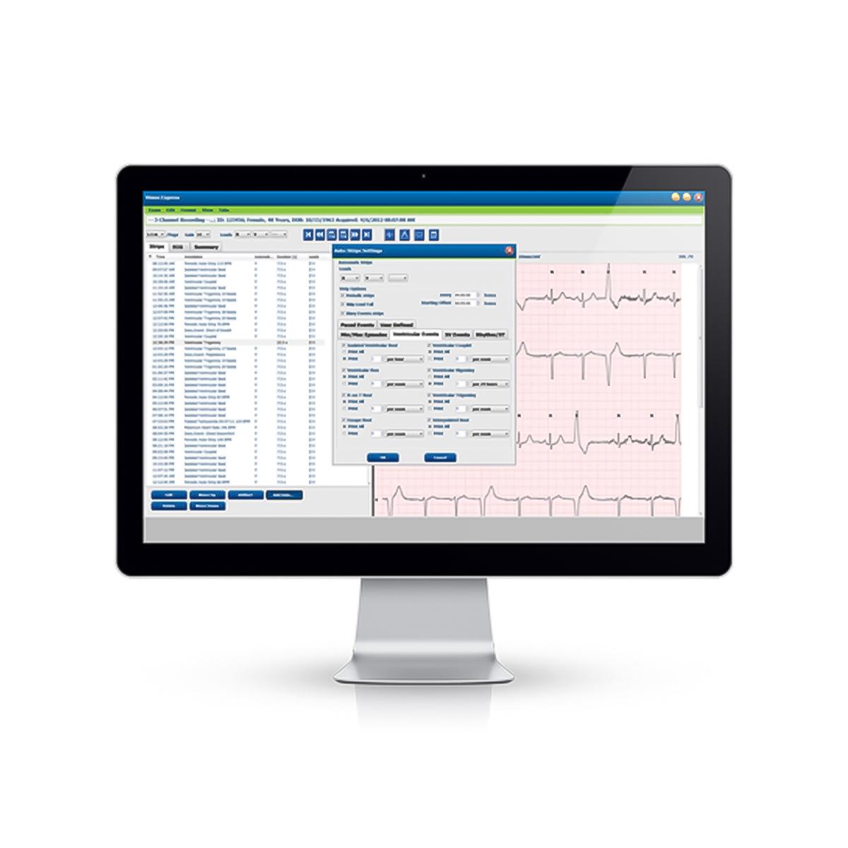 Sistema di analisi Holter Vision™ Express visualizzato sul monitor di un computer