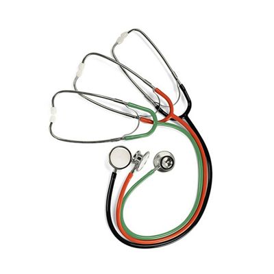 Lightweight Stethoscopes overhead view, set of three in multiple colors