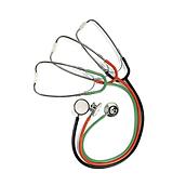 Lightweight Stethoscopes overhead view, set of three in multiple colors