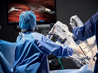 Operating room during robotic-assisted surgery 